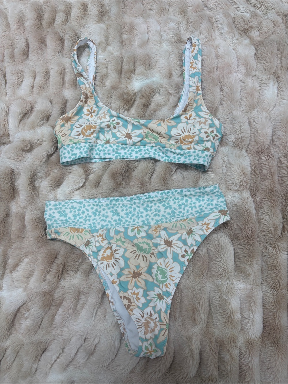 Rhythm Floral Two-Piece Bikini Set in Mint and Beige